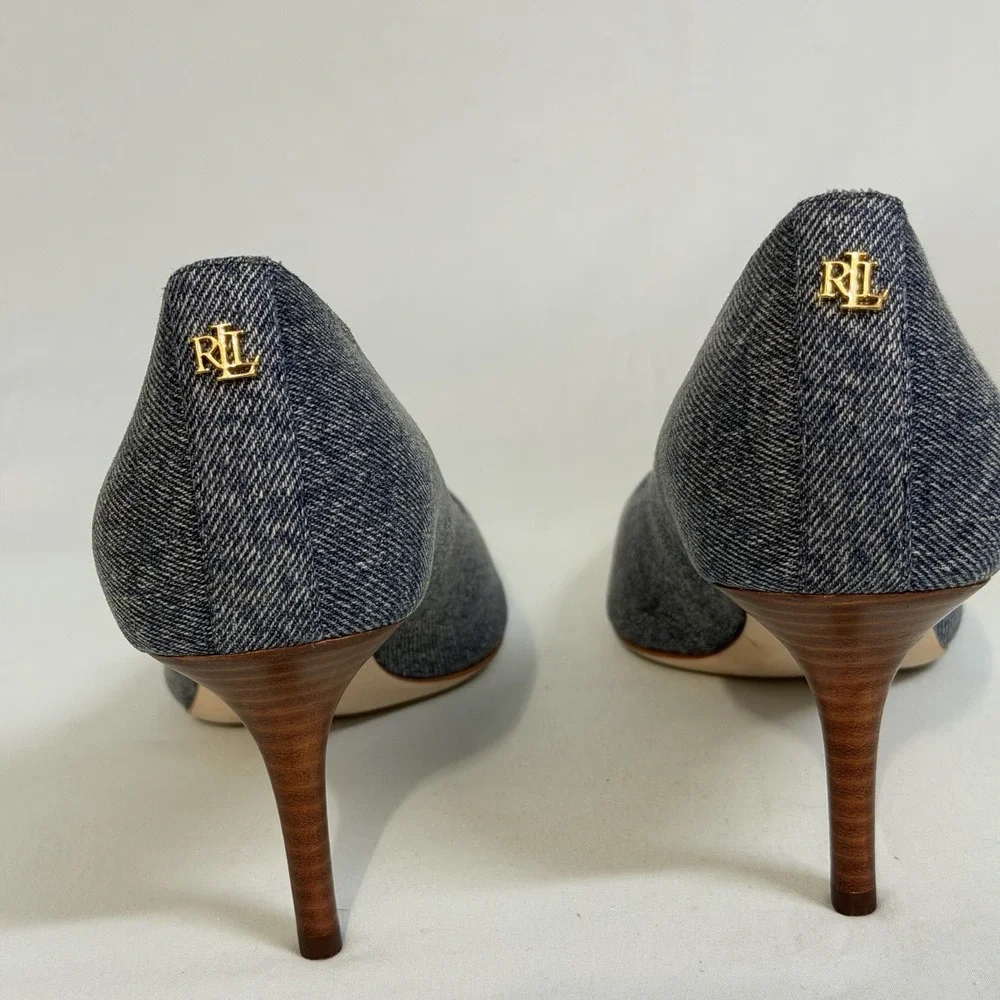 LAUREN‎ Ralph Lauren Size-9.5B Lanette Pointed Toe Pumps Heels Blue Denim